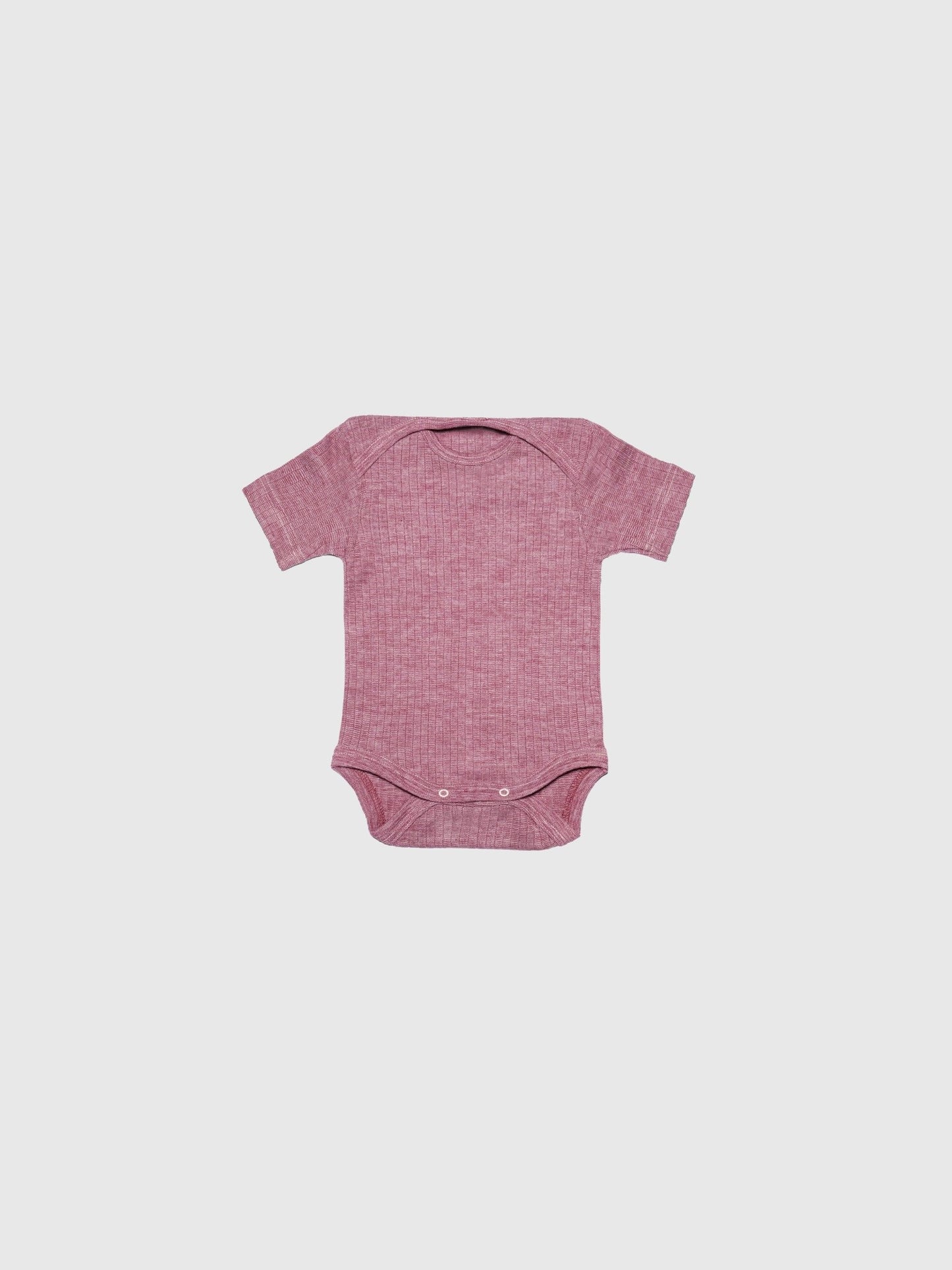 organic cotton, merino wool and silk short-sleeved onesie - berry - Lila New York LLC