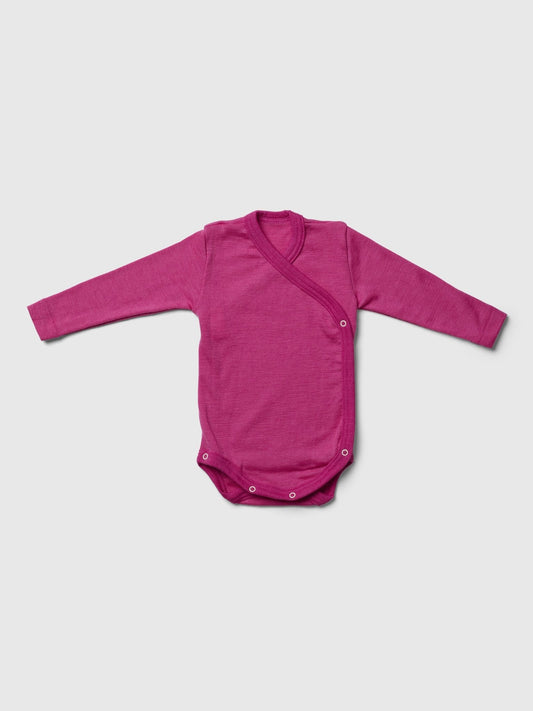 organic merino wool and silk long-sleeved crossover onesie - pink - LILA.US