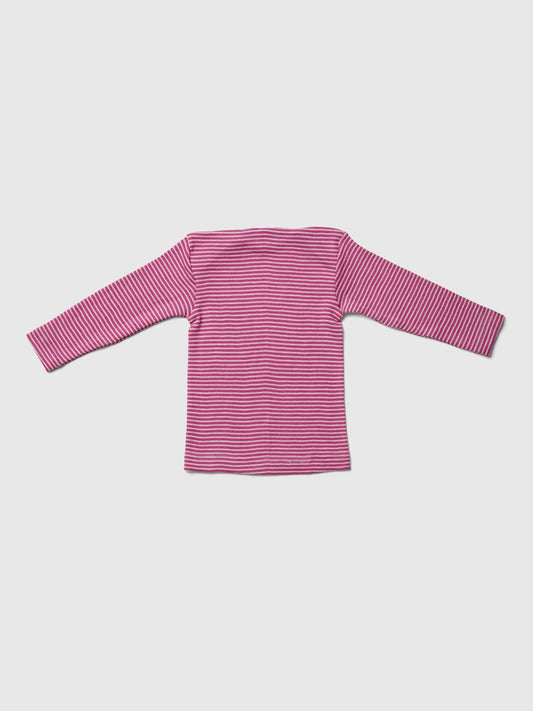 organic merino wool and silk shirt - pink/natural stripe - LILA.US