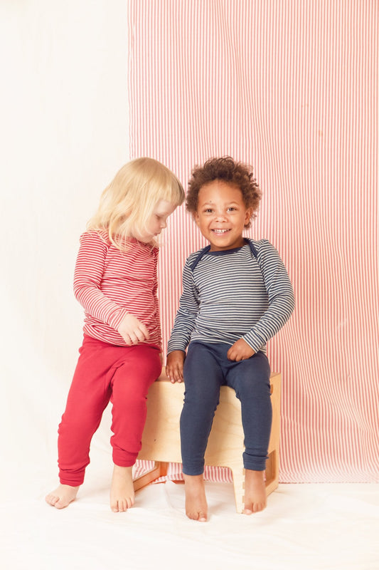 organic merino wool and silk shirt - red/natural stripe - Lila New York LLC