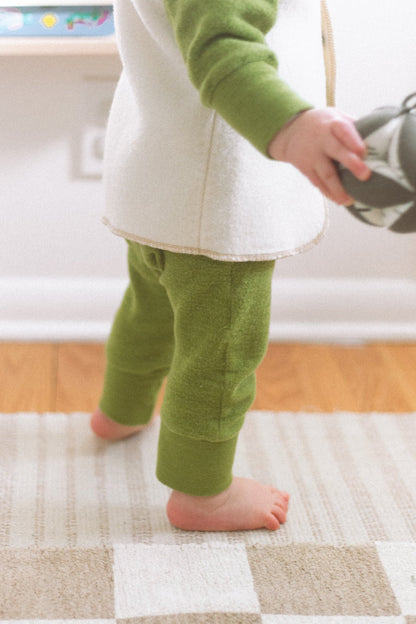 organic merino wool terry one piece pajama in green - baby/toddler - Lila New York LLC