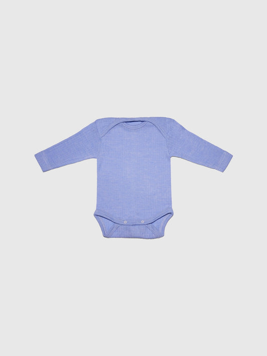 organic cotton, merino wool and silk long-sleeved onesie - blue - Lila New York LLC