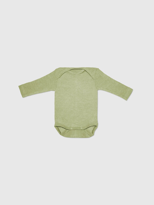 organic cotton, merino wool and silk long-sleeved onesie - green - Lila New York LLC