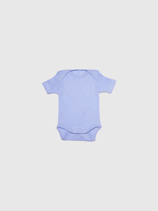organic cotton, merino wool and silk short-sleeved onesie - blue - Lila New York LLC