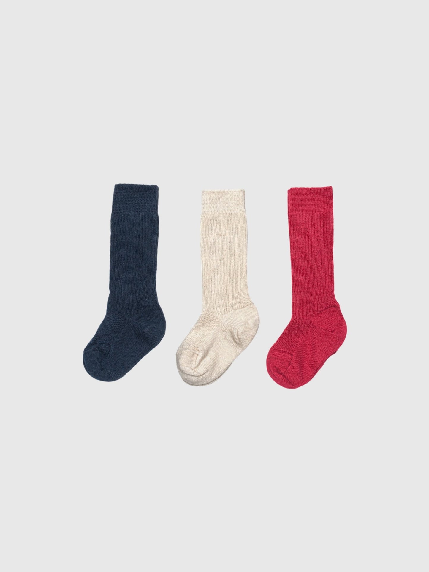 organic merino wool and cotton knee socks - natural, red and navy - LILA.US