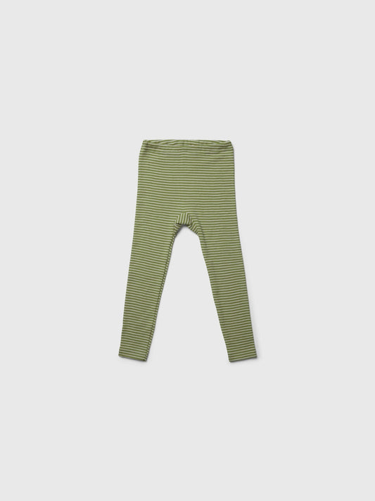 organic merino wool and silk leggings - green/natural stripe - LILA.US