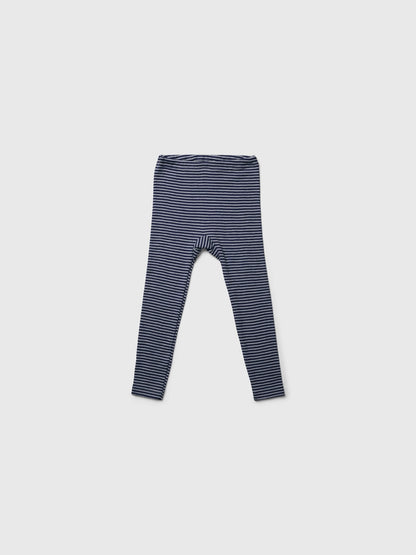 organic merino wool and silk leggings - navy/natural stripe - LILA.US