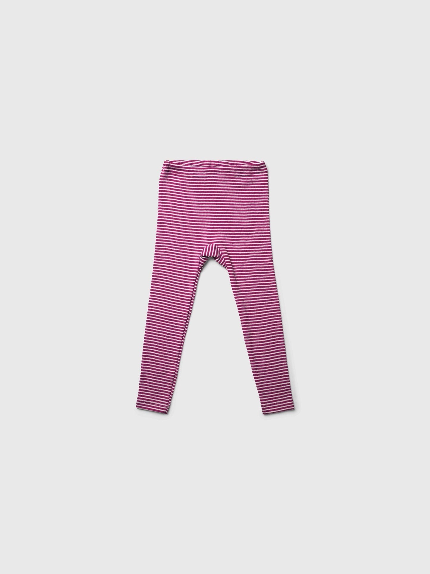 organic merino wool and silk kids leggings - pink/natural stripe