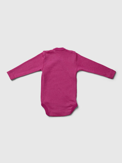 organic merino wool and silk long-sleeved crossover onesie - pink - LILA.US