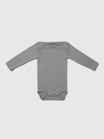 organic merino wool and silk long-sleeved onesie - grey - LILA.US