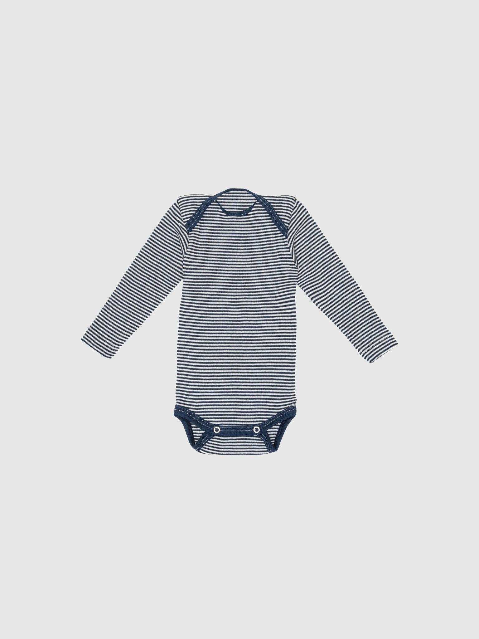 organic merino wool and silk long-sleeved onesie - navy/natural stripe - LILA.US