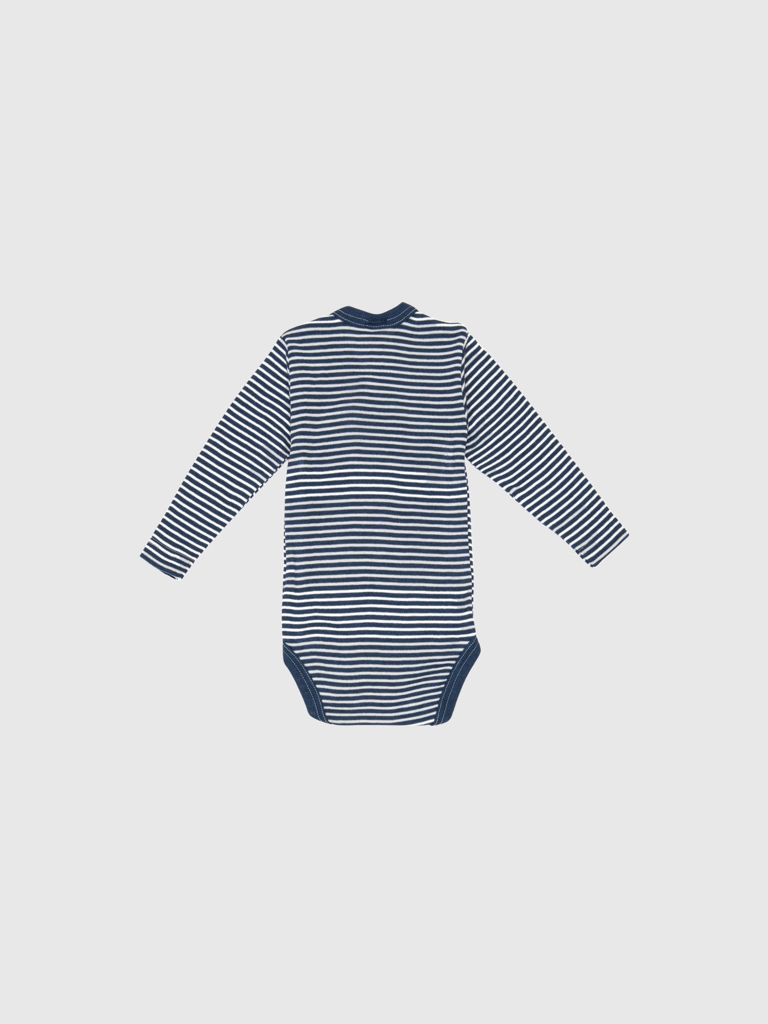 organic merino wool and silk long-sleeved onesie - navy/natural stripe - LILA.US