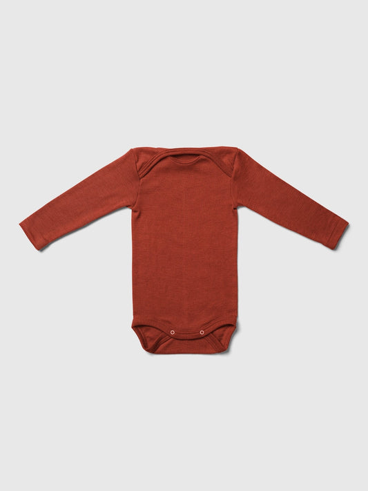 organic merino wool and silk long-sleeved onesie - orange - LILA.US