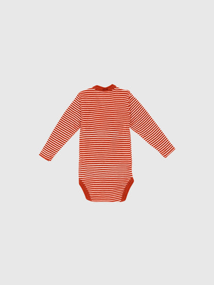 organic merino wool and silk long-sleeved onesie - orange/natural stripe - LILA.US