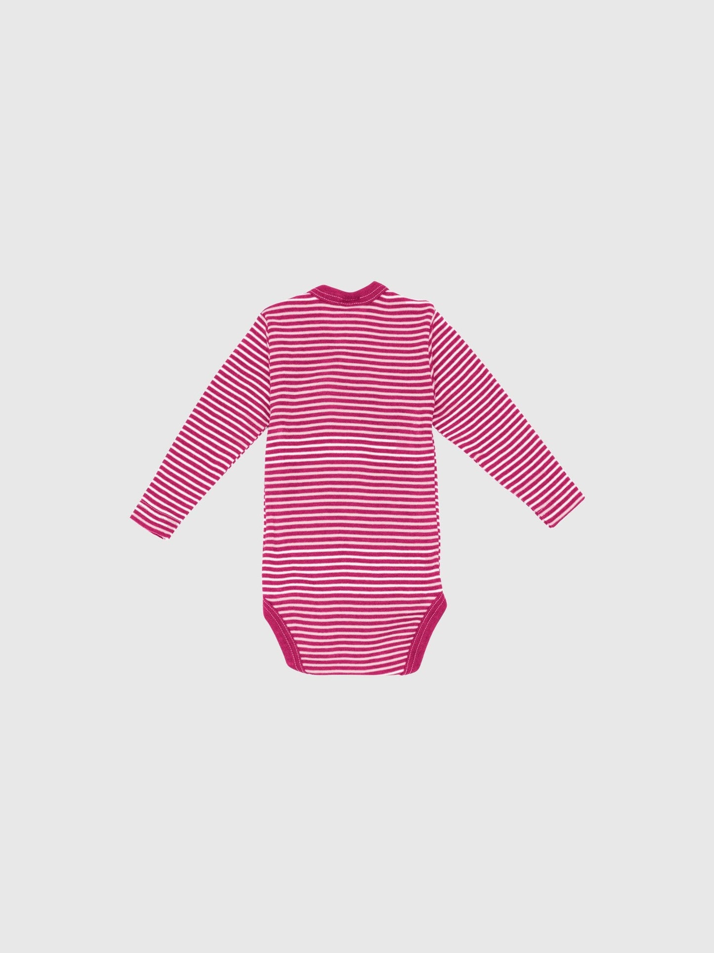 organic merino wool and silk long-sleeved onesie - pink/natural stripe - LILA.US