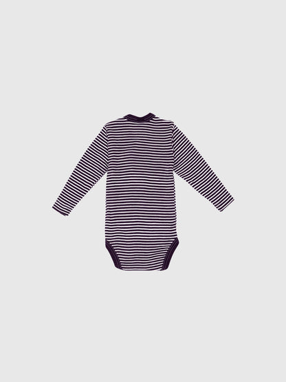 organic merino wool and silk long-sleeved onesie - purple/natural stripe - Lila New York LLC