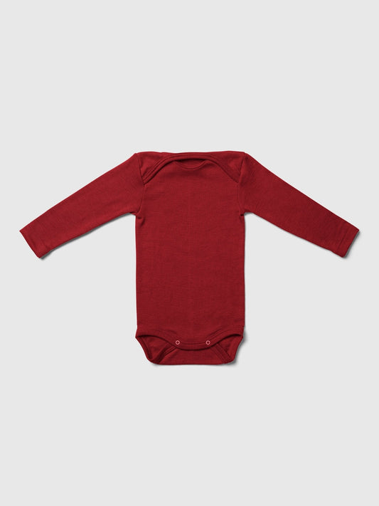 organic merino wool and silk long-sleeved onesie - red - LILA.US