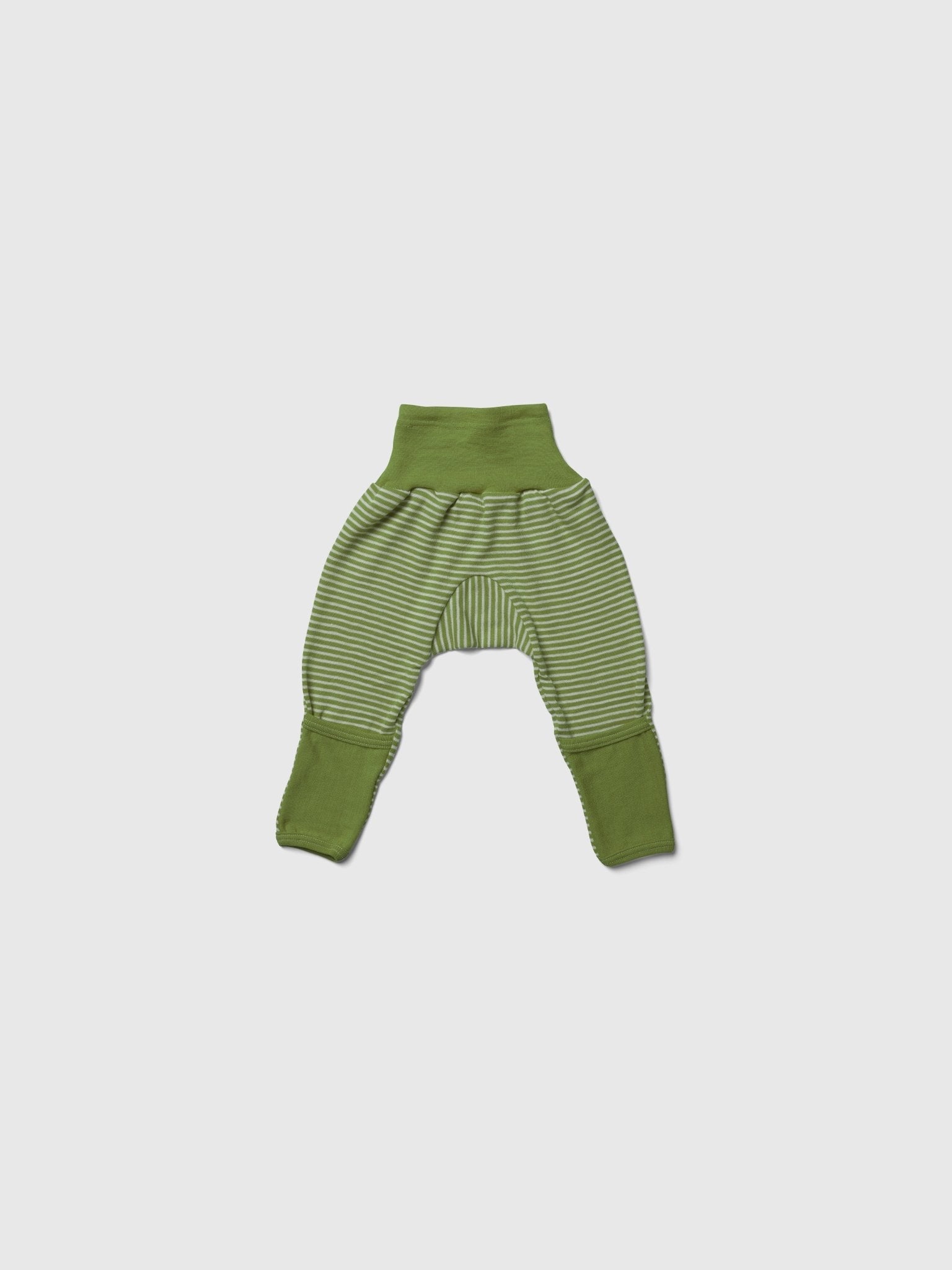 organic merino wool and silk pants - green/natural stripe - LILA.US