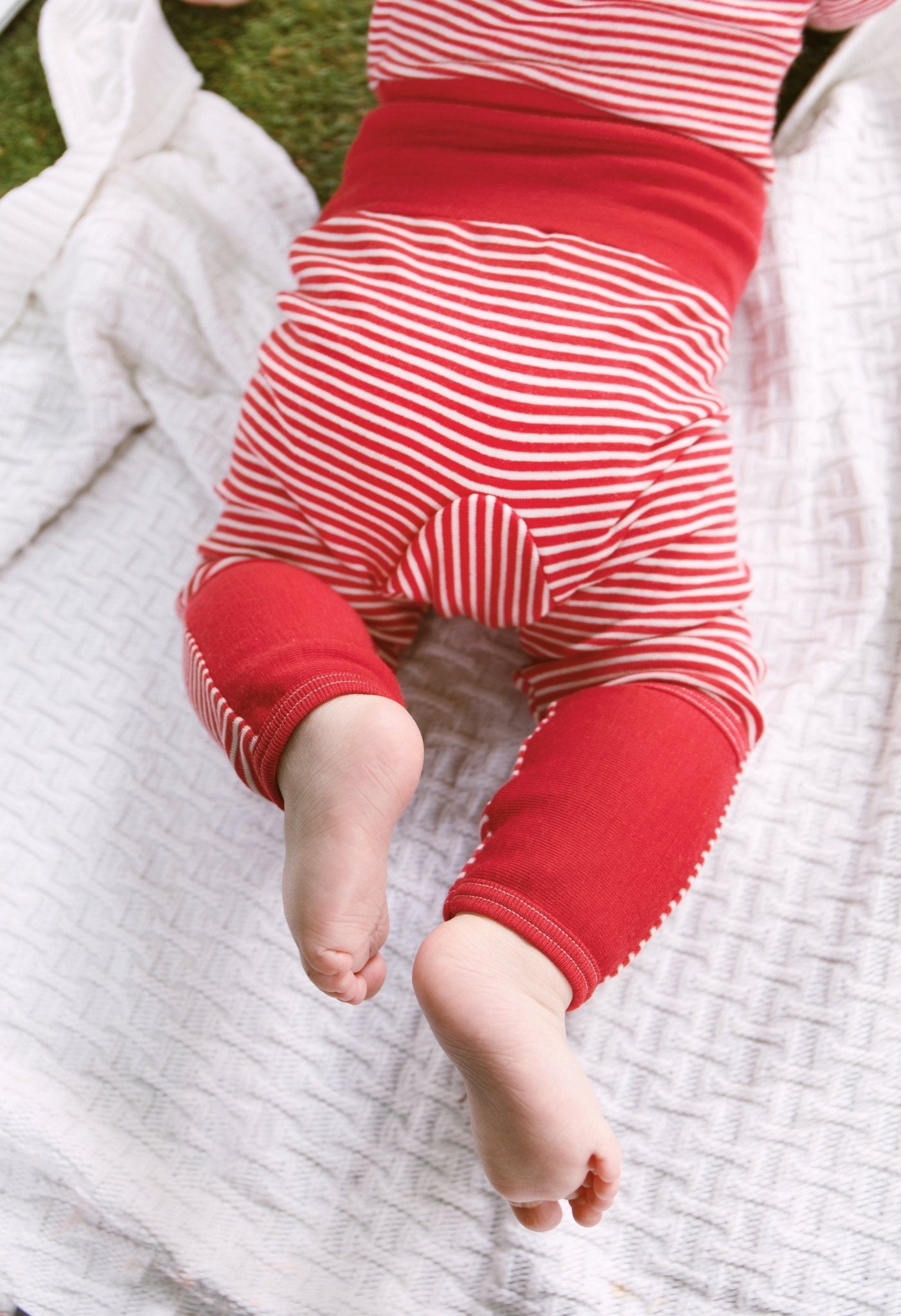 organic merino wool and silk pants - red/natural stripe - Lila New York LLC
