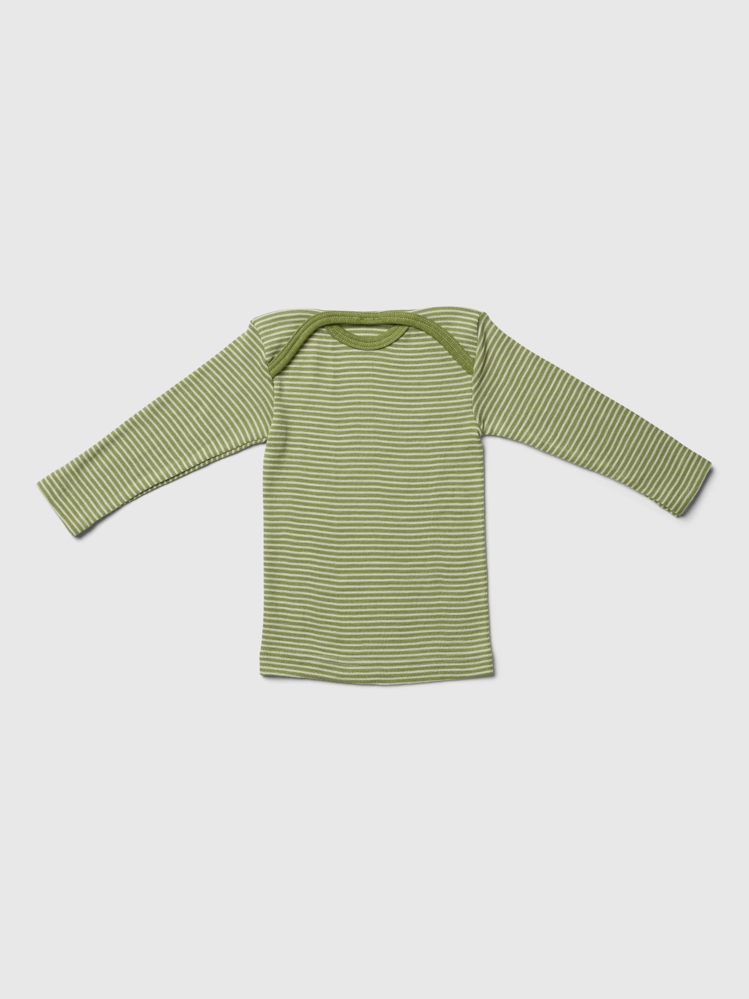 organic merino wool and silk shirt - green/natural stripe - LILA.US