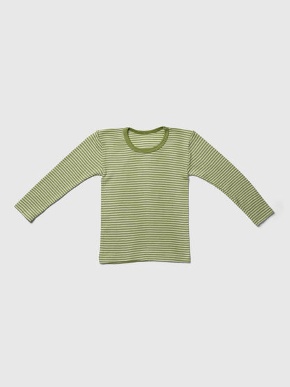 organic merino wool and silk shirt - green/natural stripe - LILA.US