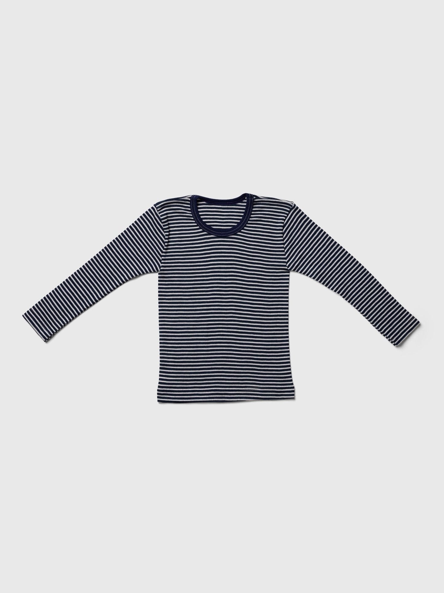 organic merino wool and silk shirt - navy/natural stripe - LILA.US