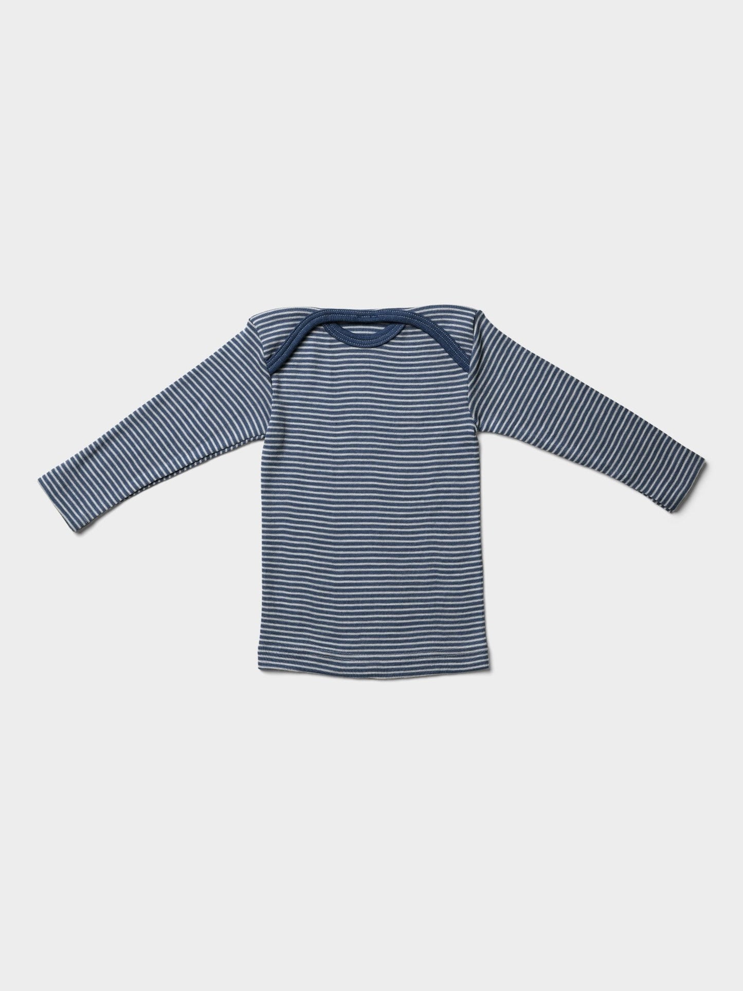 organic merino wool and silk shirt - navy/natural stripe - LILA.US