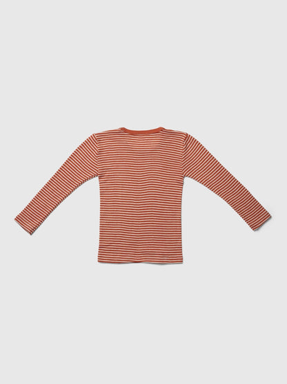 organic merino wool and silk shirt - orange/natural stripe - LILA.US