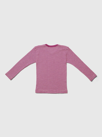 organic merino wool and silk shirt - pink/natural stripe - LILA.US