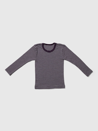 organic merino wool and silk shirt - purple/natural stripe - LILA.US
