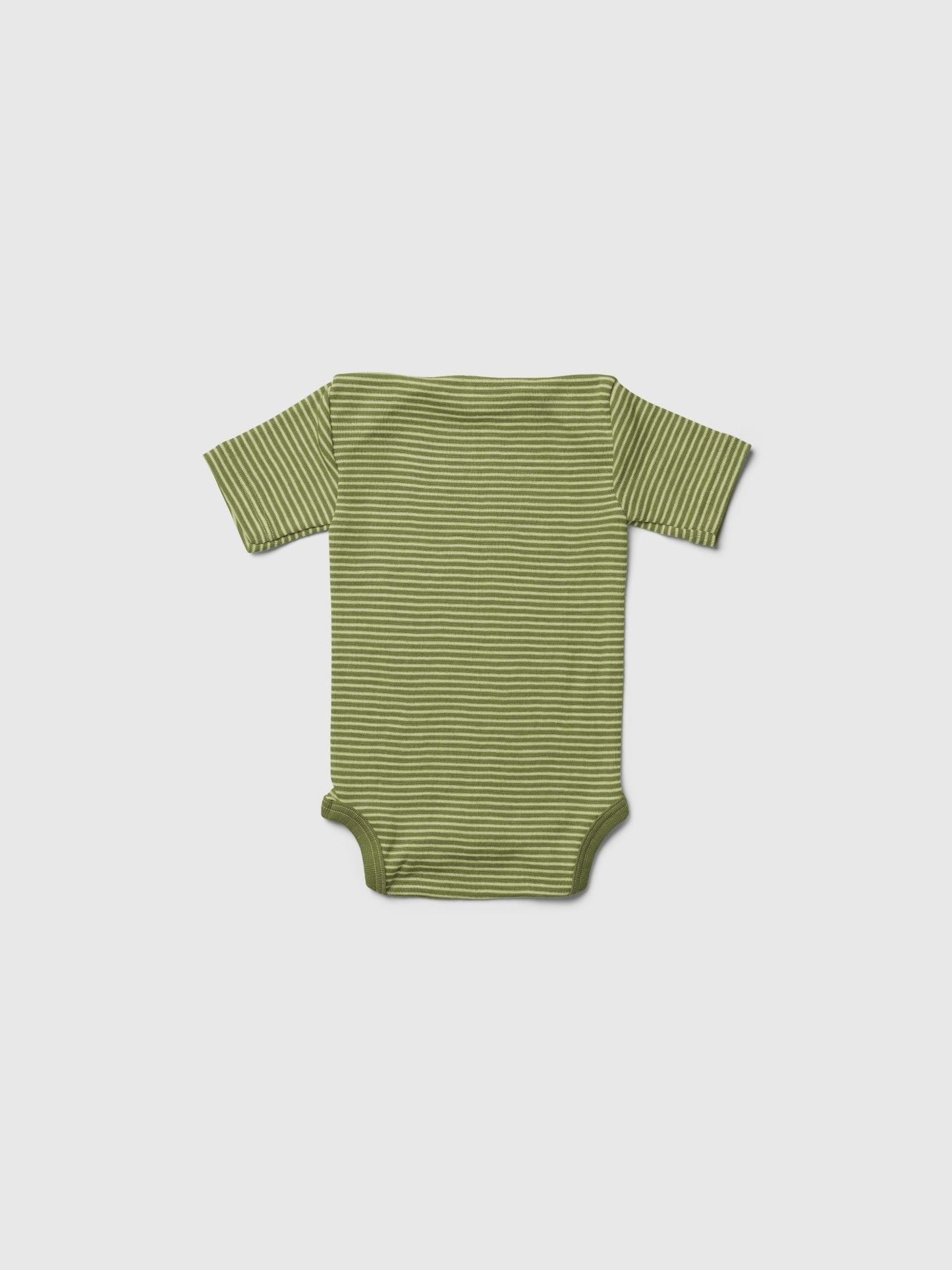 organic merino wool and silk short-sleeved onesie - green/natural stripe - LILA.US