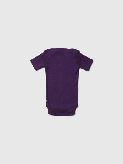 organic merino wool and silk short-sleeved onesie - purple - LILA.US