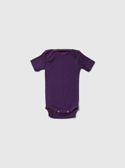 organic merino wool and silk short-sleeved onesie - purple - LILA.US