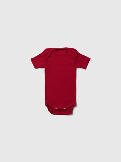 organic merino wool and silk short-sleeved onesie - red - LILA.US