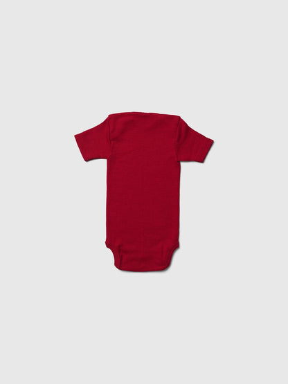 organic merino wool and silk short-sleeved onesie - red - LILA.US