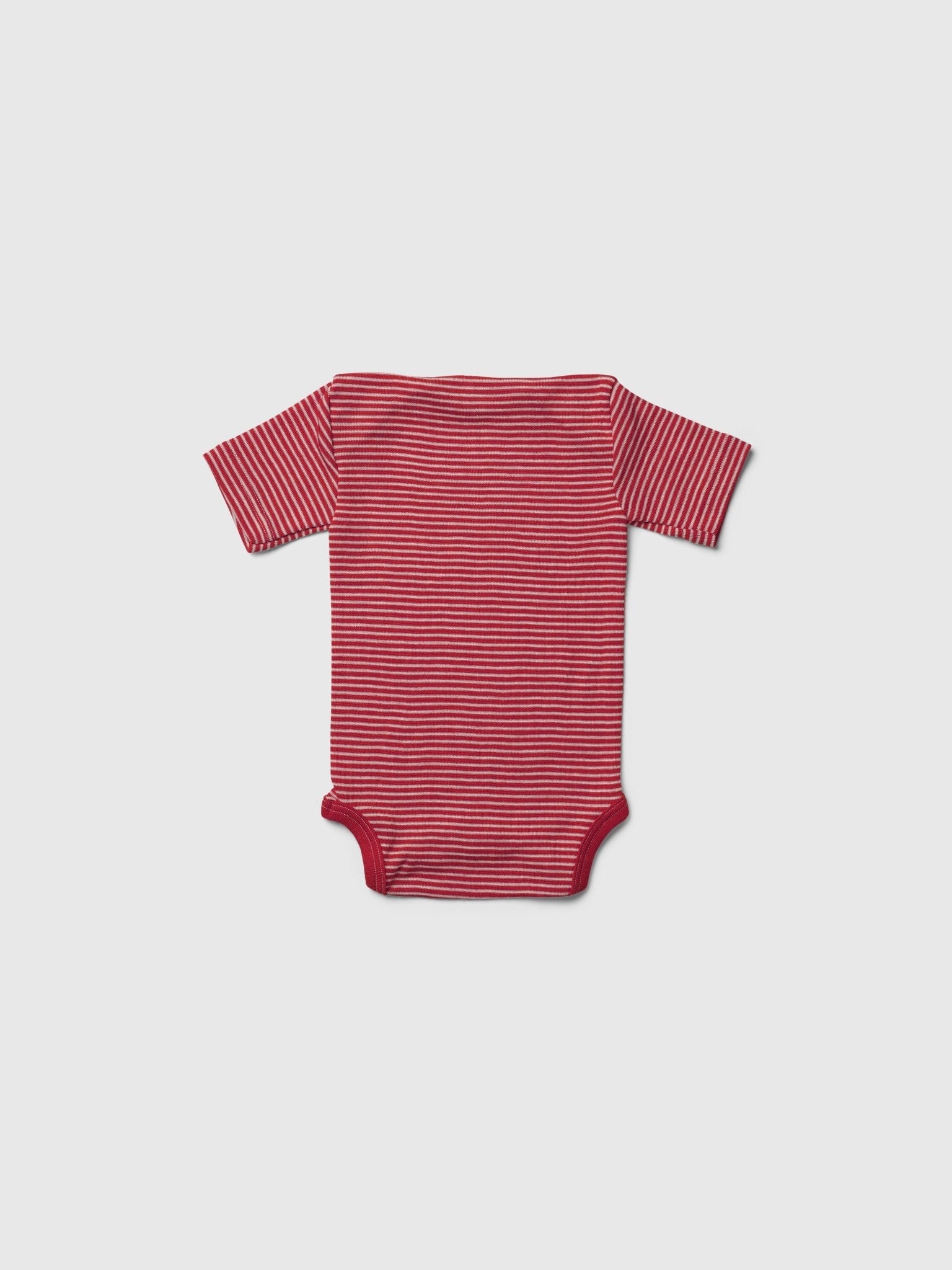 organic merino wool and silk short-sleeved onesie - red/natural stripe - LILA.US