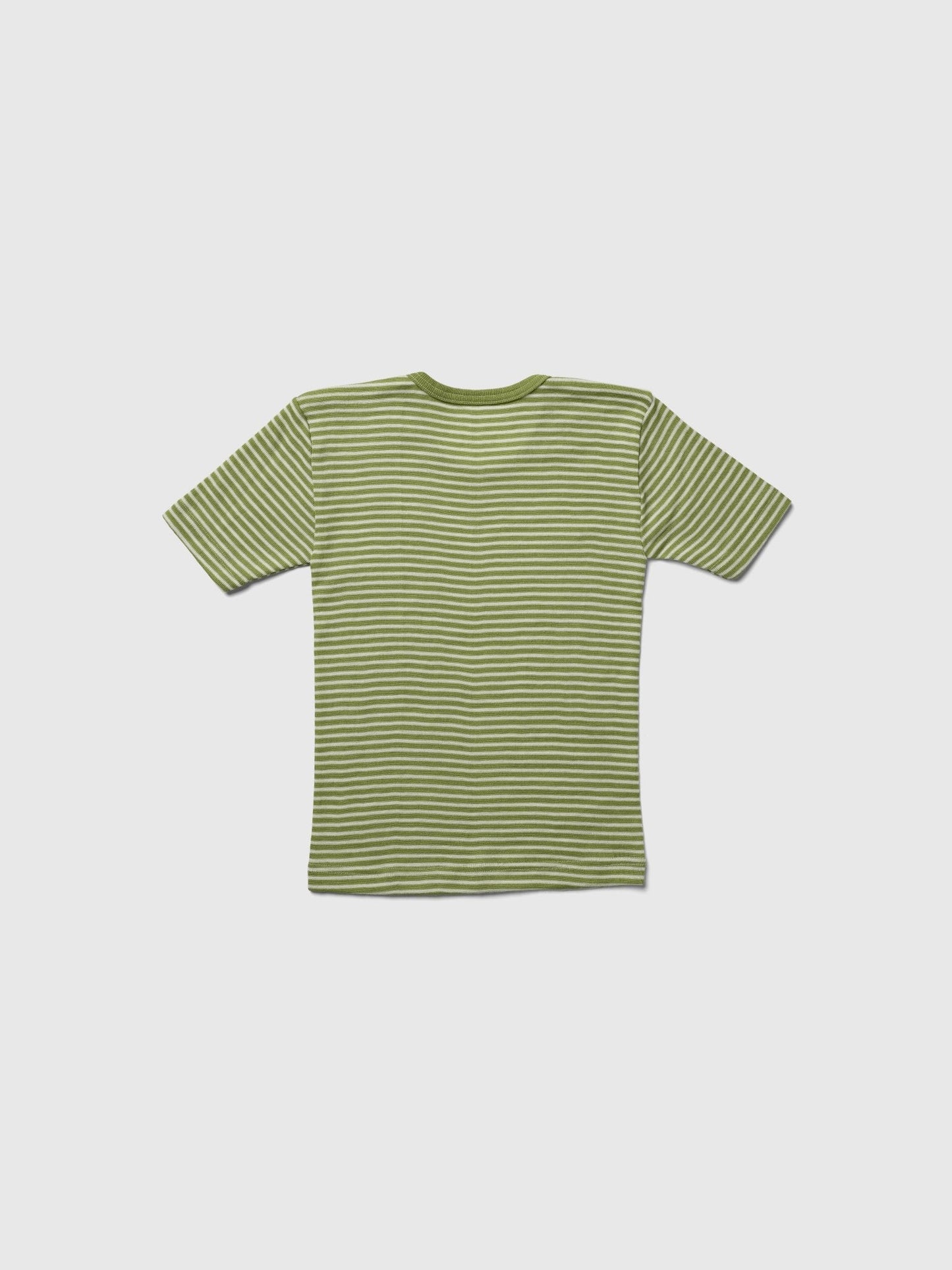 organic merino wool and silk t-shirt - green/natural stripe - LILA.US