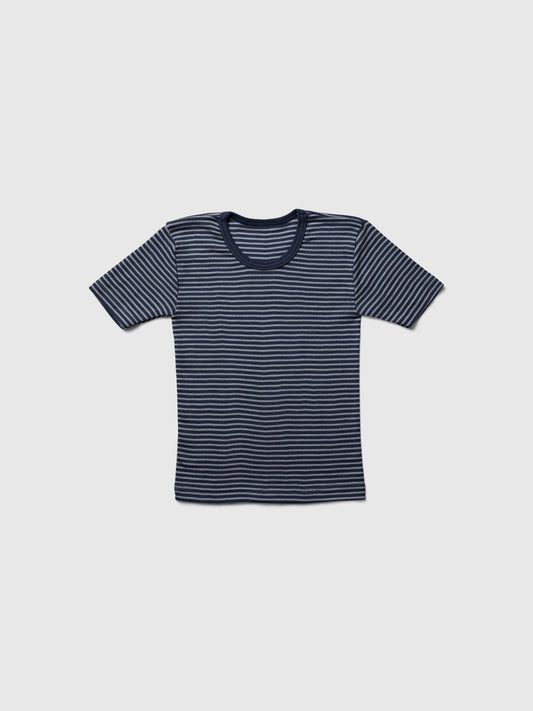 organic merino wool and silk t-shirt - navy/natural stripe - LILA.US