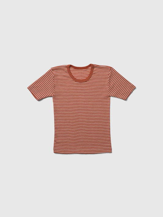 organic merino wool and silk t-shirt - orange/natural stripe - LILA.US