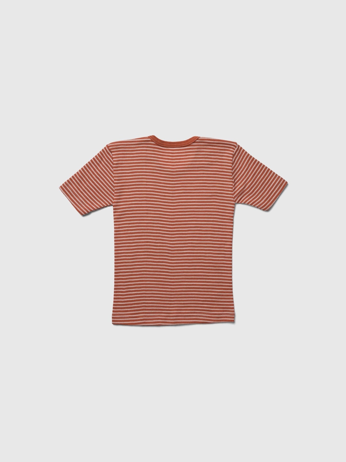 organic merino wool and silk t-shirt - orange/natural stripe - LILA.US