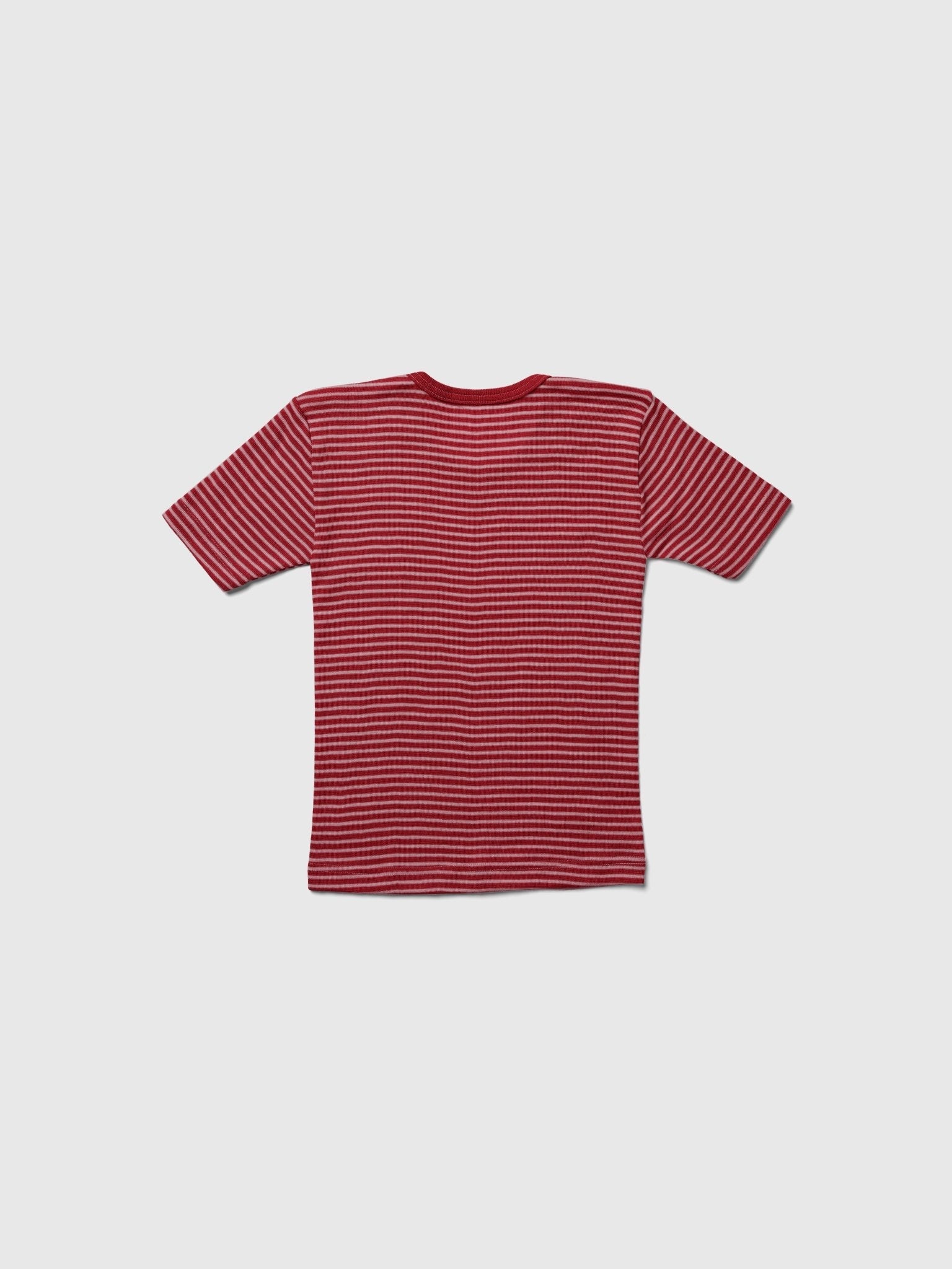 organic merino wool and silk t-shirt - red/natural stripe - LILA.US