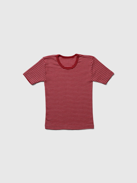 organic merino wool and silk t-shirt - red/natural stripe - LILA.US